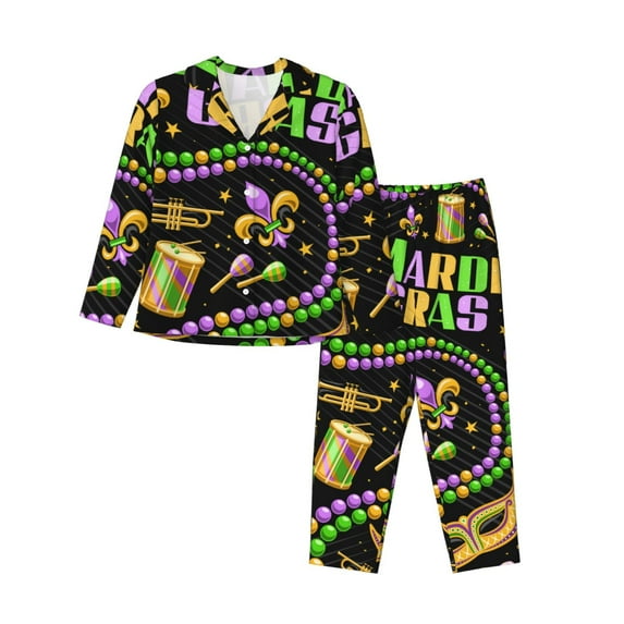 Naloa Mardi Gras3 Pajamas for Women Set, Womens Pajama Sets, Lounge Sets for Women, 2pjs for Women-Large