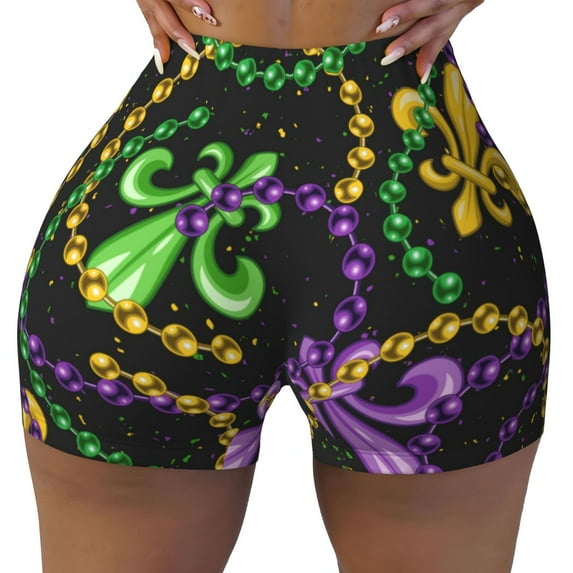 Naloa Mardi Gras6 Biker Shorts for Women Seamless Scrunch Short Women’s Yoga Shorts for Gym Running Sport Shorts - Small