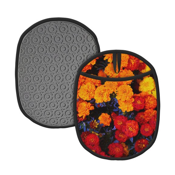 Naloa Marigold Flowers In Different Colors Silicone Pot Holders, Oven Mitts Heat Resistant Hot Pads, Non Slip Pot Holder for Kitchen Baking and Cooking 9.4 x 7.5 Inches