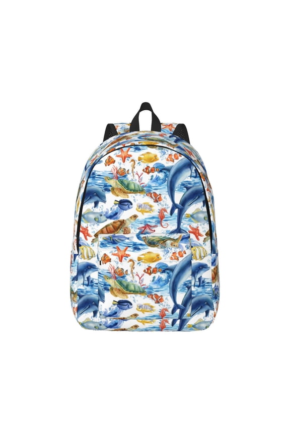 Marine Animals Canvas Backpack for Men Women Rucksack Casual Travel Daypack College Tote Satchel Bookbag for Teens-Small