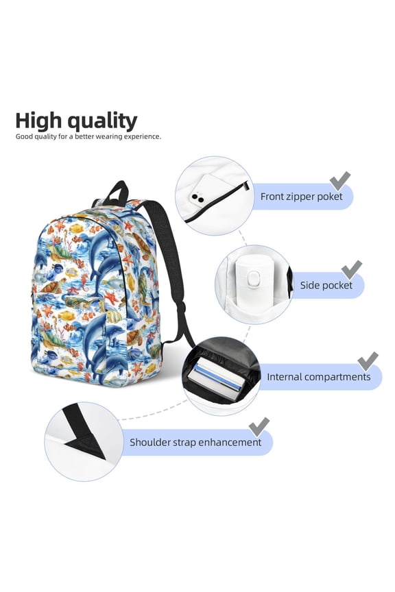 Marine Animals Print Durable Canvas College Rucksack,Laptop Excursion Backpack,Travel Notebook School Backpack,Bookbag For Men Women