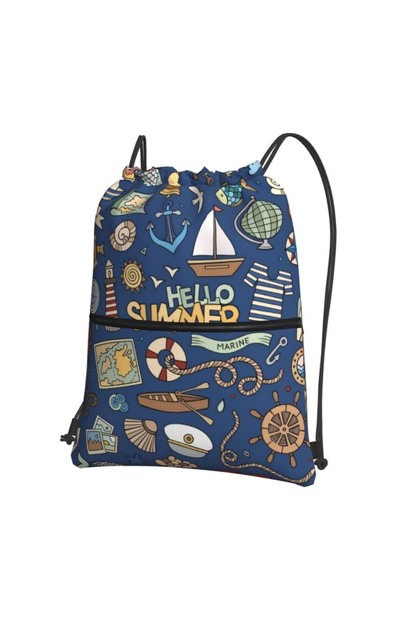 Marine Nautical Drawstring Backpack String Bag Cinch Water Resistant for Gym Shopping Sport Yoga