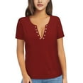 thumbnail image 1 of Naloa Maroon Print T-Shirts Short Sleeve V Neck Tees for Women Fashion Tops Trendy Lightweight Soft Casual Summer Outfits Clothes, 1 of 5