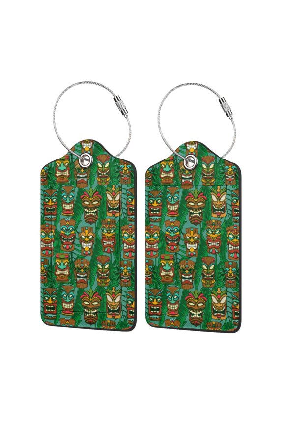 Mask And Palm Leaves Luggage Tag for Suitcase Leather Baggage Tag with Stainless Steel Loop Privacy Cover for Women Men Girls-4 PCS