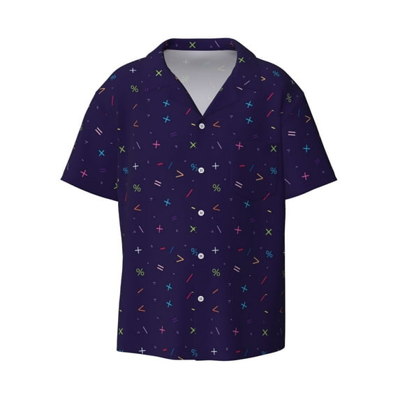 Naloa Mathematical Symbols Men's Loose Fit Cuban Collar Short-Sleeve Shirt with Button-down and Chest Pocket for Everyday Wear Outings - X-Large