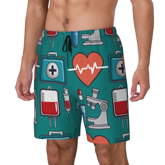 Naloa Medical Elements Print Men Swim Trunks with Compression Liner ,Board Shorts,Men's Swim Shorts with Drawstring and Elastic Waistband-X-Large
