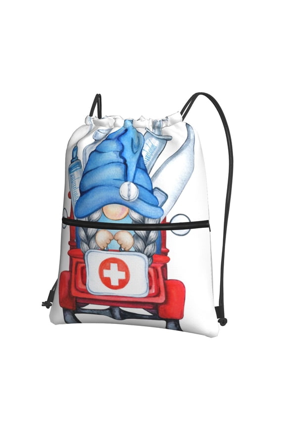 Medicine Gnome Truck Red Drawstring Backpack String Bag Cinch Water Resistant for Gym Shopping Sport Yoga