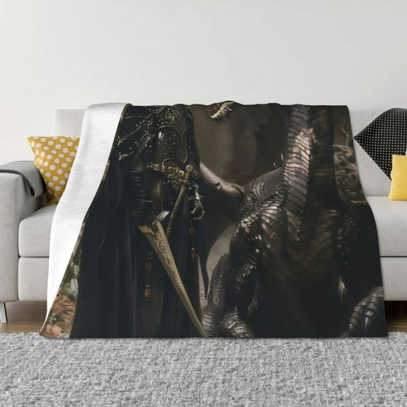 Naloa Medieval Knight And Dragon Flannel Fleece Throw Blanket for Bed Couch, Thick Blanket - All Seasons Suitable for Women, Men and Kids-60"x50"