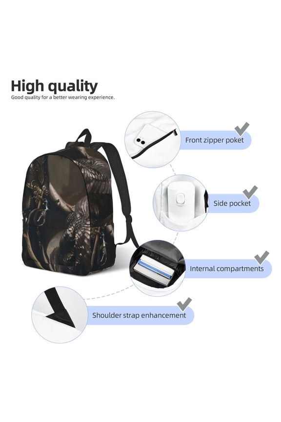 Medieval Knight And Dragon Print Durable Canvas College Rucksack,Laptop Excursion Backpack,Travel Notebook School Backpack,Bookbag For Men Women