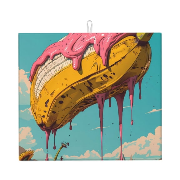 Naloa Melting Banana Fantasy Dish Drying Mat for Kitchen Counter, Heat Resistant Drainer Mats, Absorbent Draining Mat,Dish Rack Pad,16"x18"