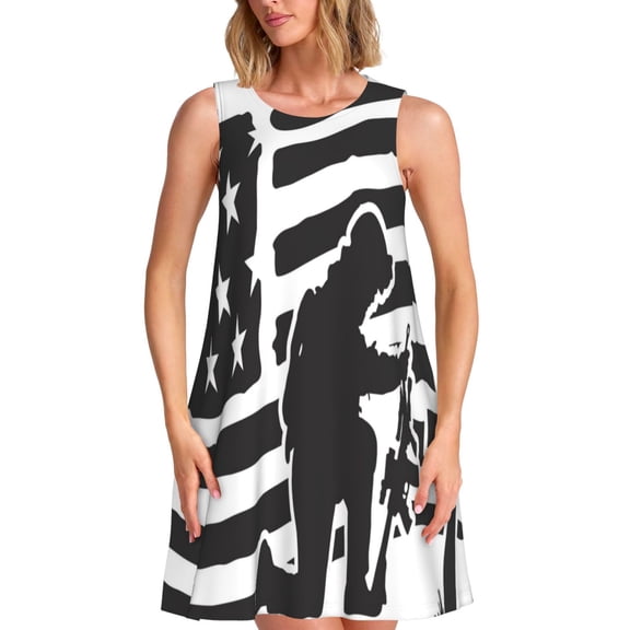 Naloa Memorial Day1 Print Women's Summer Spring Casual Beach Sundress,Vacation Sleeveless Tank Crewneck Loose Dresses