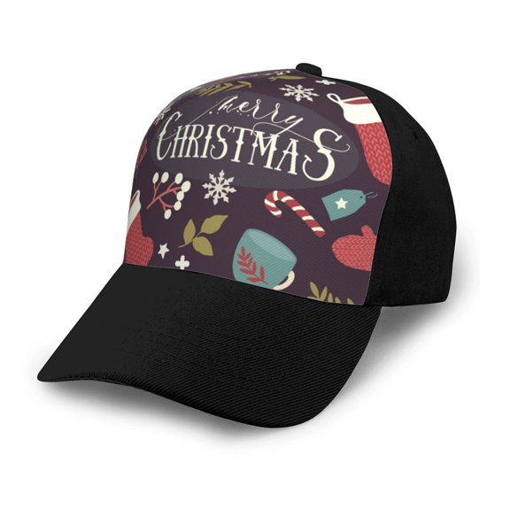 Naloa Merry Christmas Adult adjustable Print Baseball Hat, Patchwork curved brim baseball capfor Men and Women, One Size
