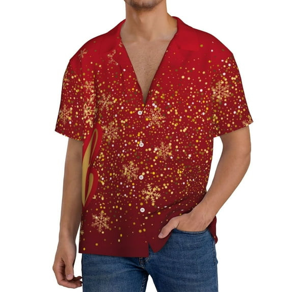 Naloa Merry Christmas Men's Loose Fit Cuban Collar Short-Sleeve Shirt, Hawaiian Shirts, Mens Shirts Casual for Everyday Wear Outings-Medium