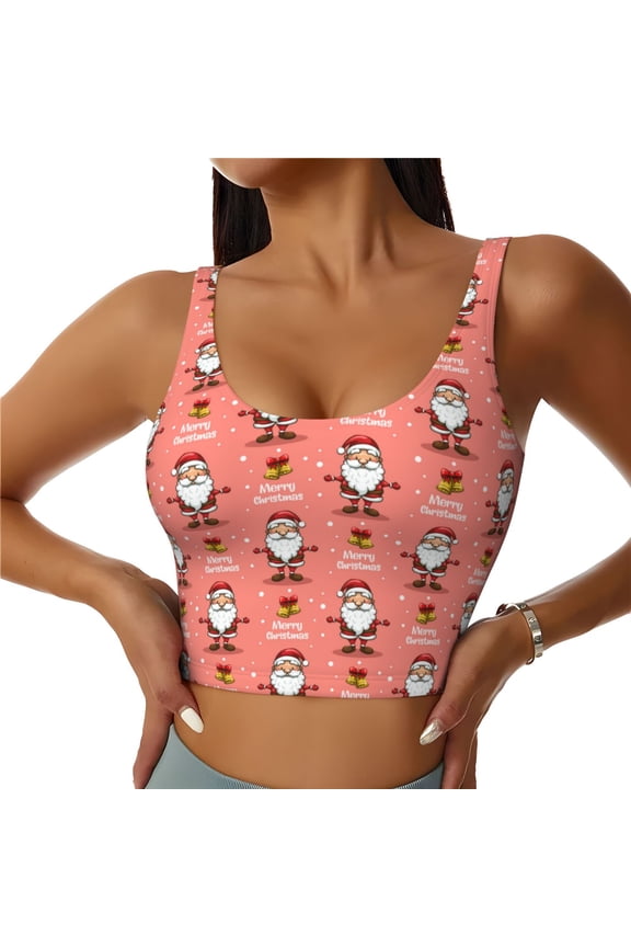 Merry Christmas Santa Claus Sports Bras for Women,Sports Bras for Women High Support with Removable Pads-X-Large