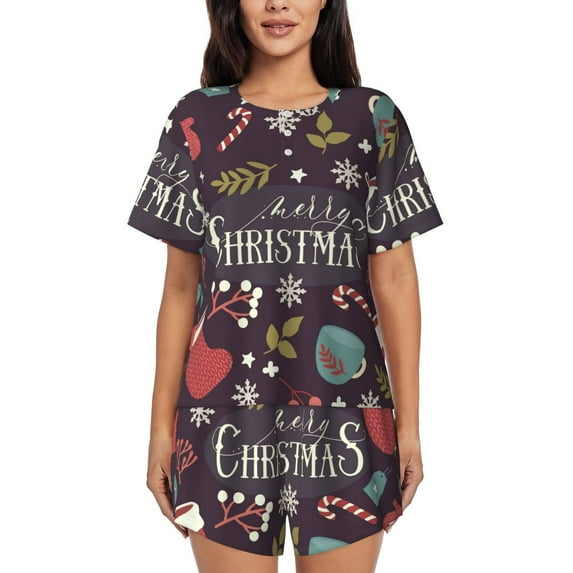Naloa Merry Christmas Women's Short-Sleeved Pajama Set, Loungewear, Summer pajamas, Breathable Cozy - 3X-Large