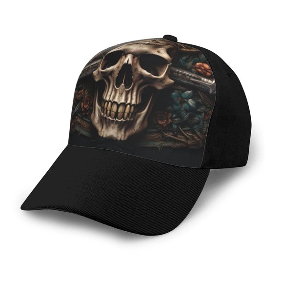 Naloa Metal Style Horned Skull Adult adjustable Print Baseball Hat, Patchwork curved brim baseball capfor Men and Women, One Size