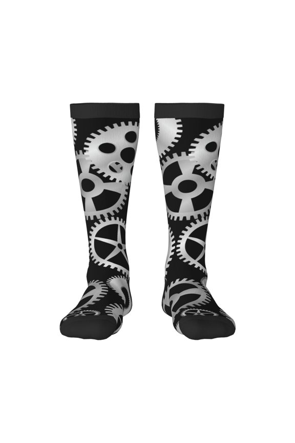 Metallic Gears Knee Socks, High Socks Long Stretchy Sock Women Knee High Stocking, Long Socks for Women