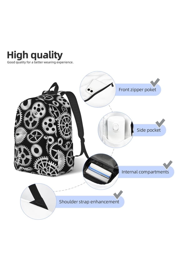 Metallic Gears Print Durable Canvas College Rucksack,Laptop Excursion Backpack,Travel Notebook School Backpack,Bookbag For Men Women