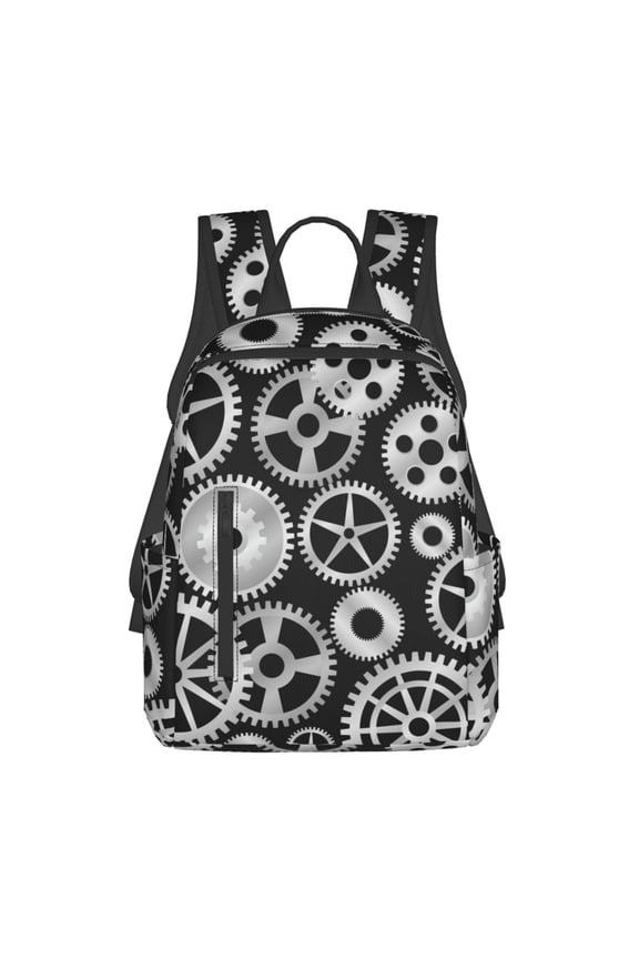 Metallic Gears Print Lightweight DayBackpack Suitable for school, work, shopping, travel, etc.