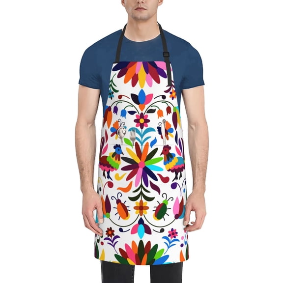 Naloa Mexican Bright Style Apron Kitchen Aprons with Pockets for Women Men Chef
