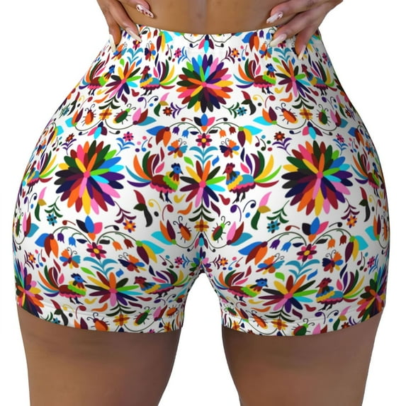 Naloa Mexican Bright Style Biker Shorts for Women Seamless Scrunch Short Women’s Yoga Shorts for Gym Running Sport Shorts - XX-Large