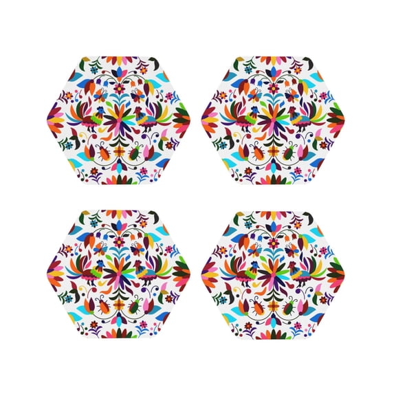 Naloa Mexican Bright Style Leather Coasters for Drinks, Durable Drink Coasters 4 Set for Tabletop Protection, Luxurious Home Décor and Housewarming Gift ( {designName})Hexagon