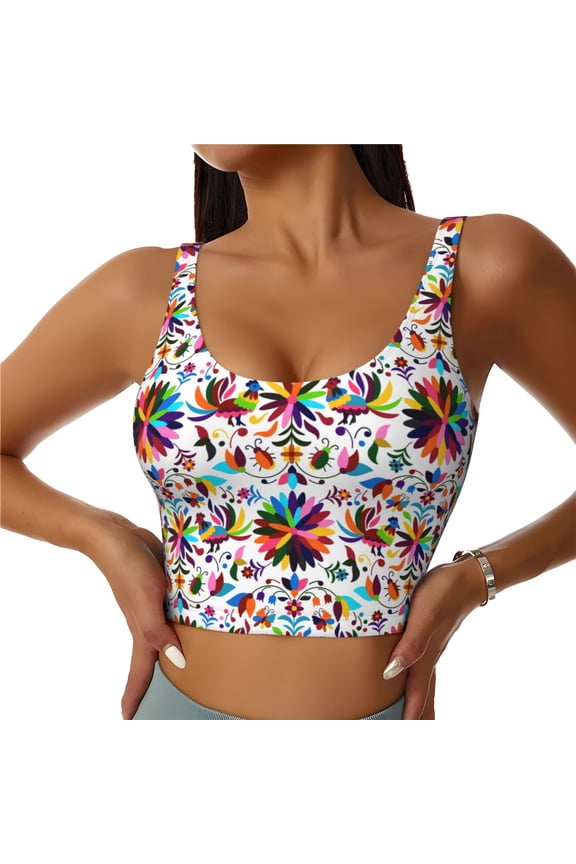 Mexican Bright Style Sports Bras for Women, High Support Bra with Removable Pads, Comfortable - Large
