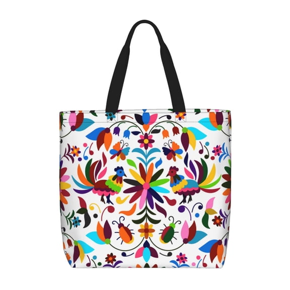 Naloa Mexican Bright Style Tote Bag for Women, Foldable Tote Bag With Zipper, Large Shoulder Bag, Top Handle Handbag for Travel, Work, Shopping