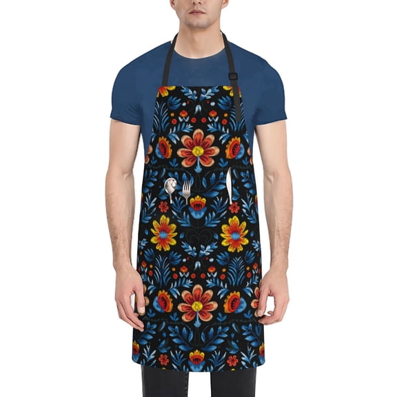 Naloa Mexican Flower Apron Kitchen Aprons with Pockets for Women Men Chef