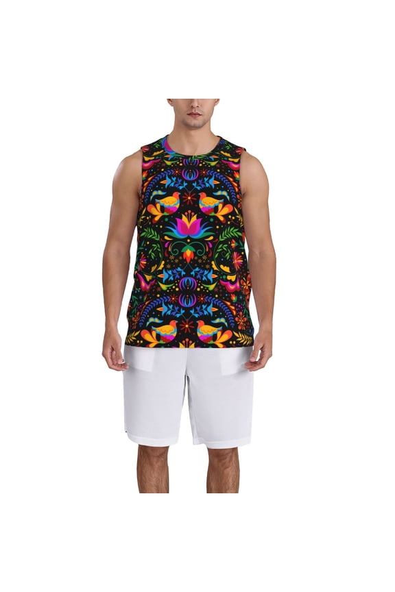 Mexican Flower Traditional1 Basketball Jersey Reversible Men's Mesh Athletic Sports Shirts Training Practice S-4XLMedium