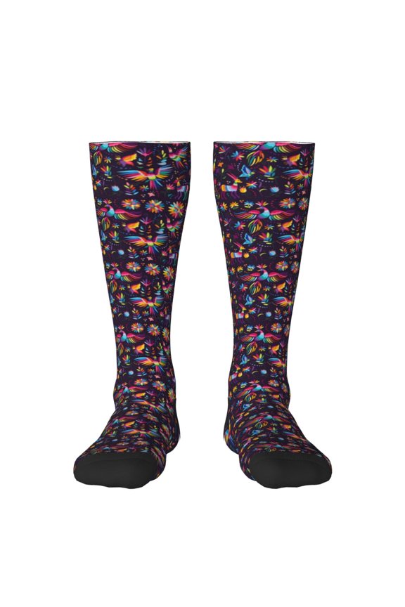 Mexican Flowers Birds Knee Socks, High Socks Long Stretchy Sock Women Knee High Stocking, Long Socks for Women
