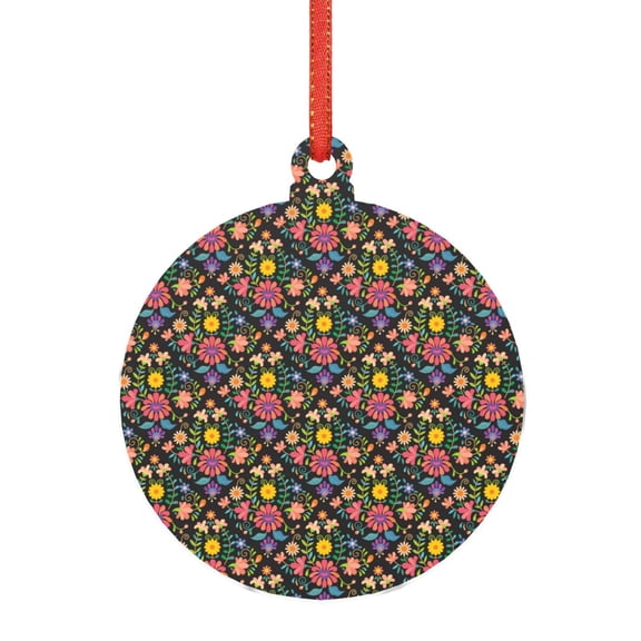 Naloa Mexican Folk Art Floral Acrylic Santa Tree Decorations Christmas Hanging Pendant for Christmas Winter New Year Party Hanging Decorations-Round Shape
