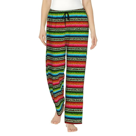Naloa Mexican Leopard Serape Blanket Stripes Pajamas Pants for Women, Lounge for Women,Women’s Pajama Lounge Pants-Small