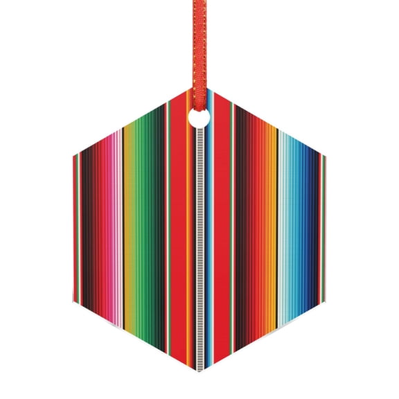 Naloa Mexican Serape Blanket Stripes Acrylic Santa Tree Decorations Christmas Hanging Pendant for Christmas Winter New Year Party Hanging Decorations-Hexagon