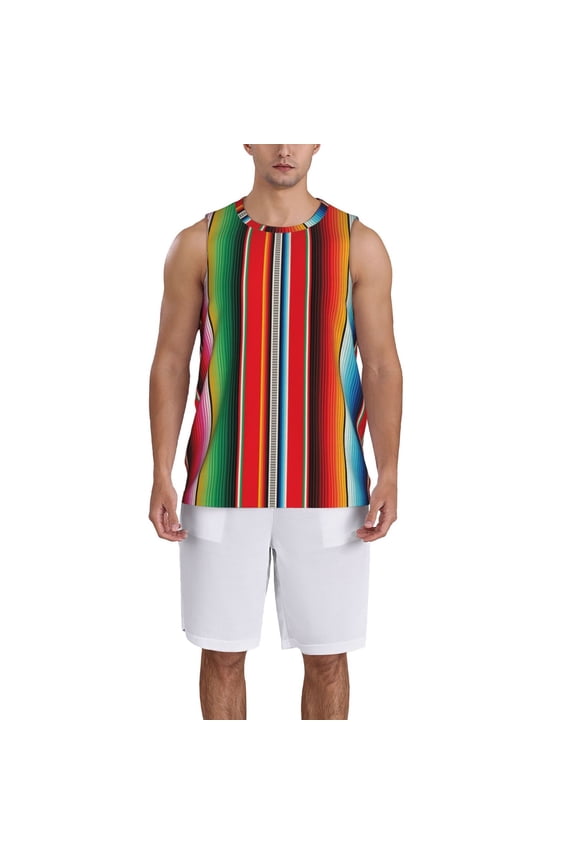 Mexican Serape Blanket Stripes Basketball Jersey Reversible Men's Mesh Athletic Sports Shirts Training Practice S-4XLLarge