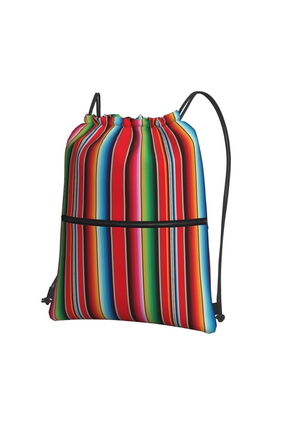 Mexican Serape Blanket Stripes Drawstring Backpack String Bag Cinch Water Resistant for Gym Shopping Sport Yoga