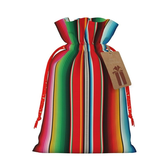 Naloa Mexican Serape Blanket Stripes Drawstring Christmas Bags, 3D Xmas Gift Bags, Christmas Wrapping Bags, Xmas Goodie Bags, Treat Pouch Bags, Party Favor Bags-Small