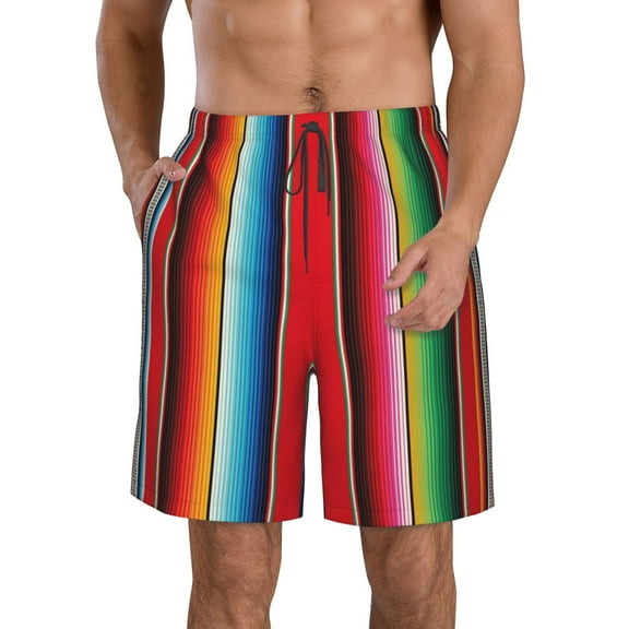 Naloa Mexican Serape Blanket Stripes Men's Beach Shorts, Surfing shorts, Swim trunks, Quick Dry Swim Trunks for Surfing Beach Fun - Medium