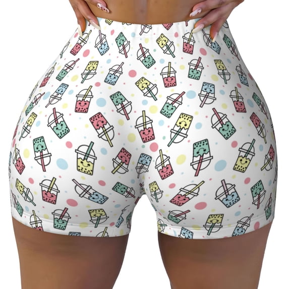 Naloa Milk Tea Biker Shorts for Women Seamless Scrunch Short Women’s Yoga Shorts for Gym Running Sport Shorts - XX-Large