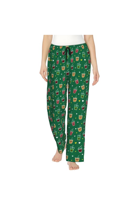 Milk Tea Print Women’s Ultra-Soft Comfy Pajama Lounge Pants with Pockets & Drawstring