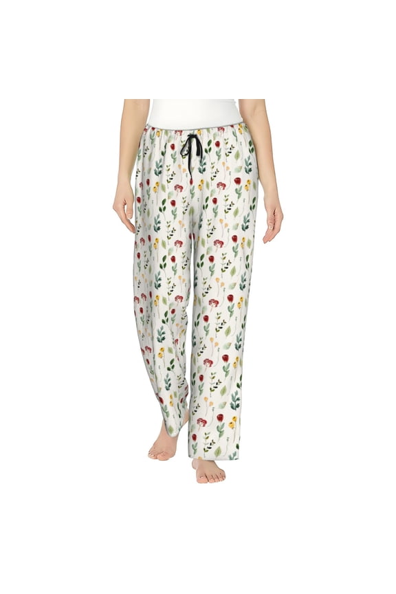 Mini Wildflower Watercolor Pajamas Pants for Women, Lounge for Women,Women’s Pajama Lounge Pants-Small