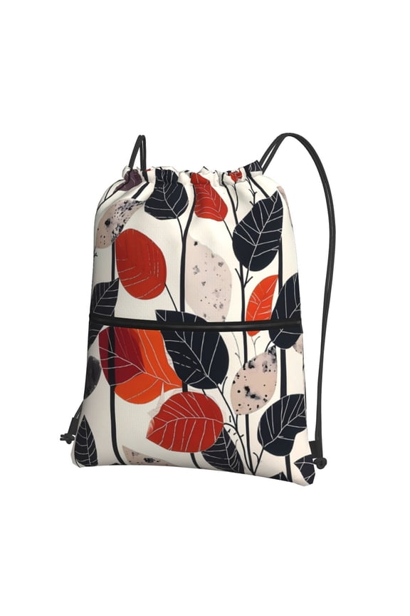 Modern Abstract Leaf Pattern Drawstring Backpack String Bag Cinch Water Resistant for Gym Shopping Sport Yoga