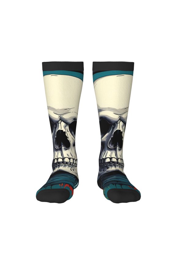 Modern Hip-Hop Skull Thigh High Socks Extra Long Stretchy Sock Women Over Knee High Opaque Stocking Daily Wear