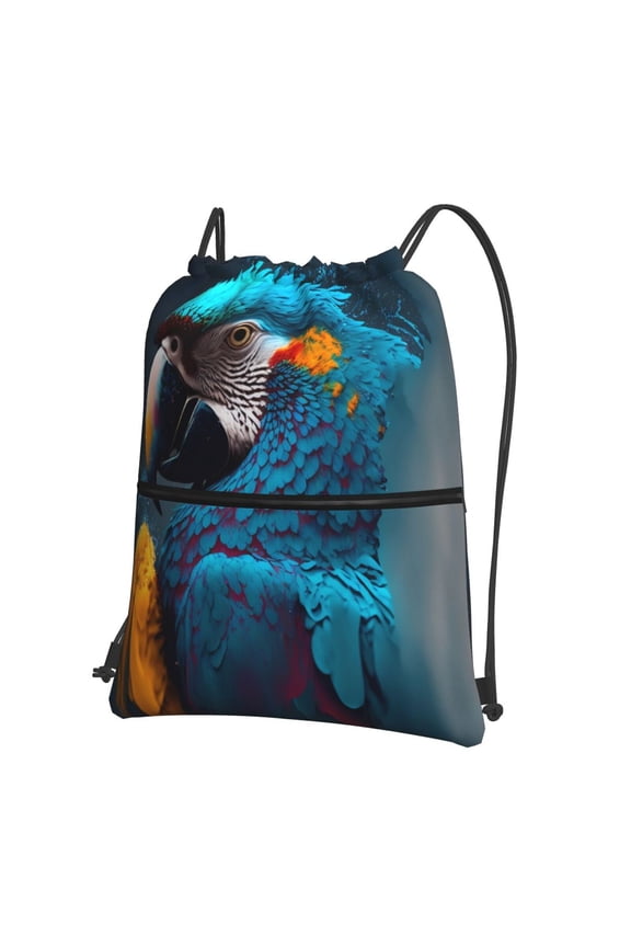 Modern Style Blue Parrot Drawstring Backpack String Bag Cinch Water Resistant for Gym Shopping Sport Yoga