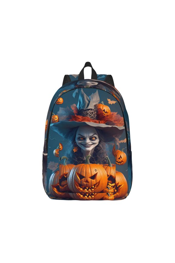 Modern Style Pumpkin Witch Canvas Backpack for Men Women Rucksack Casual Travel Daypack College Tote Satchel Bookbag for Teens-Medium