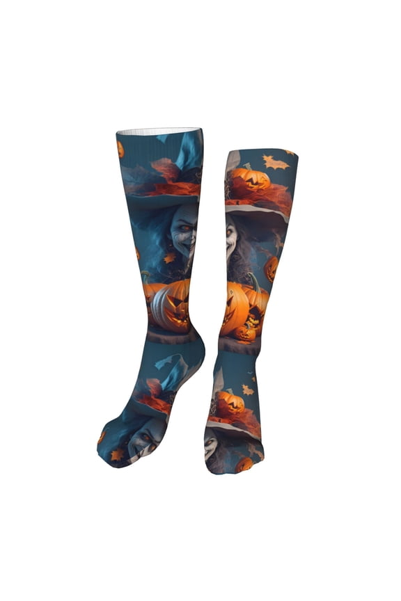 Modern Style Pumpkin Witch High Stockings Women Thigh High Stockings Over Knee Long Stockings-One Size