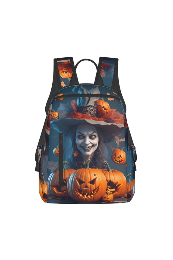 Modern Style Pumpkin Witch Print Lightweight DayBackpack Suitable for school, work, shopping, travel, etc.