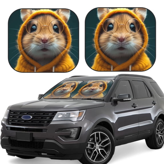 Naloa Modern Yellow Sweater Guinea Pig Print 2-Piece Windshield Sunshade,Foldable Car Front Window Sun Shades,for Most Sedans SUV Truck-Large
