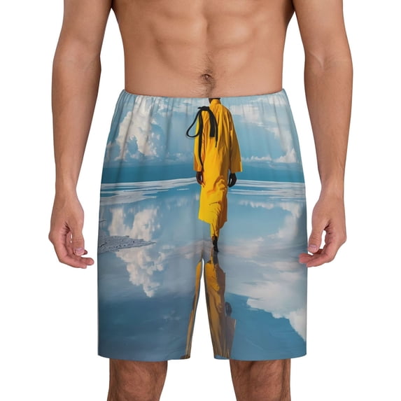 Naloa Monk Walking On Water Men's Short Pajama Pants, Pj Shorts, Lounge Comfort Shorts-XX-Large