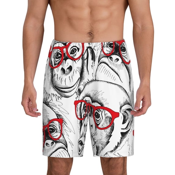 Naloa Monkey Men's Short Pajama Pants, Lounge Comfort Shorts with Elasticized Waistband and Side Pockets - 3X-Large